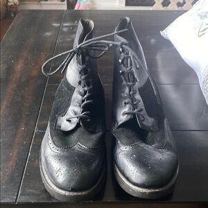 Black Lace-Up Brogue Boots